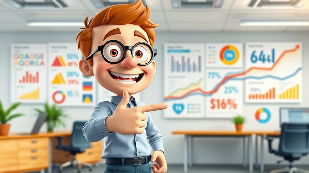 Animated character pointing at content marketing infographic created from blog post insights
