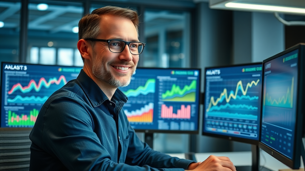Brand manager analyzing multi-channel campaign results after content repurposing