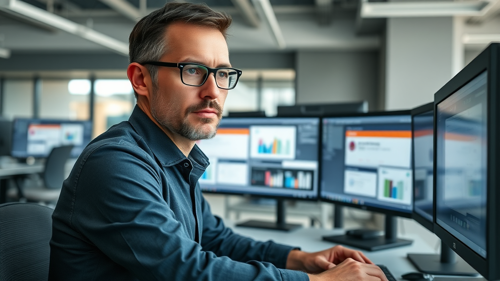 busy marketer managing multiple campaign screens and devices, orchestrating cross-channel retargeting strategies, retargeting ad campaigns