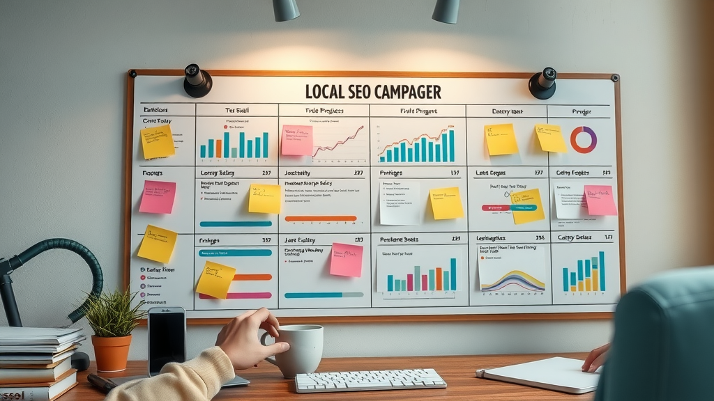Organized project management board displaying local SEO campaign steps for business websites.