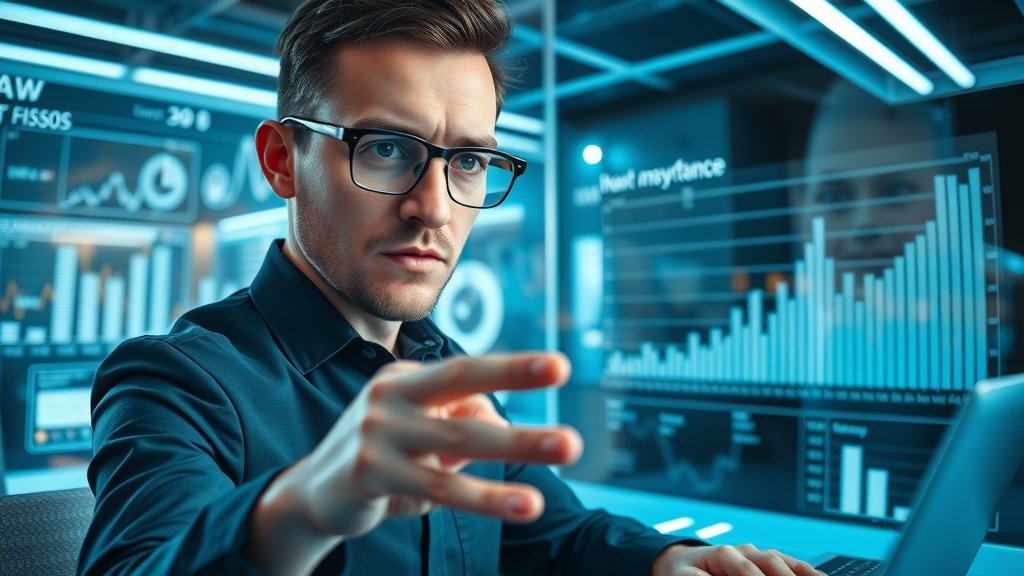 focused analyst setting goals and KPIs for content marketing strategy in a digital workspace