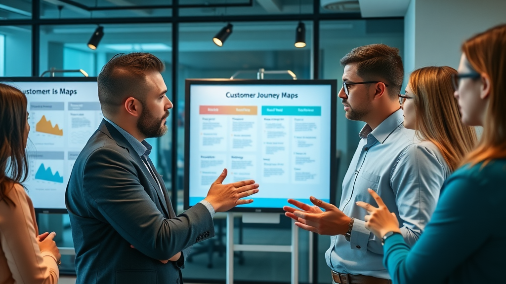 customer journey mapping business professionals reviewing journey maps and pain points
