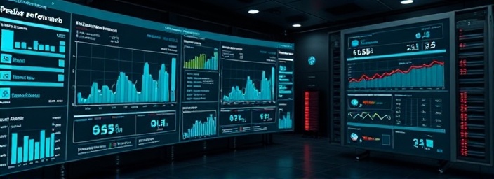 precise website performance tracker, thoughtful, identifying bottlenecks, photorealistic, digital control room filled with analytic tools, highly detailed, pulsating network connections and load balancers, 5k resolution, sleek silvers and teals, mood lighting, shot with a Fujifilm XF 23mm f/1.4 R lens.