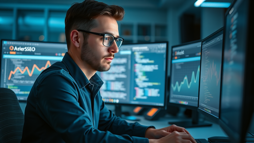 Focused person optimizing on-page SEO elements for a local business website in a modern workspace.