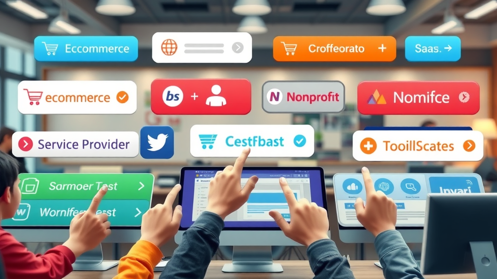 call to action examples cta buttons on diverse business websites, users interacting