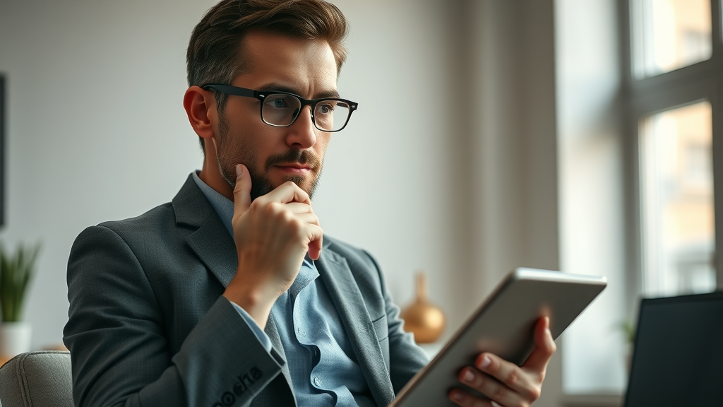 curious business owner researching frequently asked questions on social media content marketing