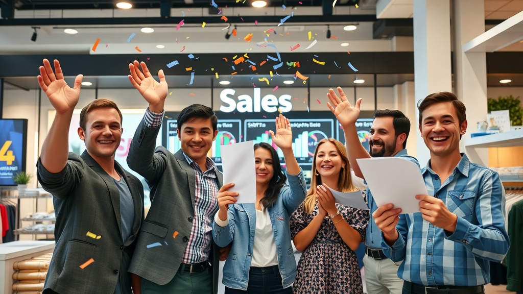 retail brand team celebrating successful multichannel content distribution campaign