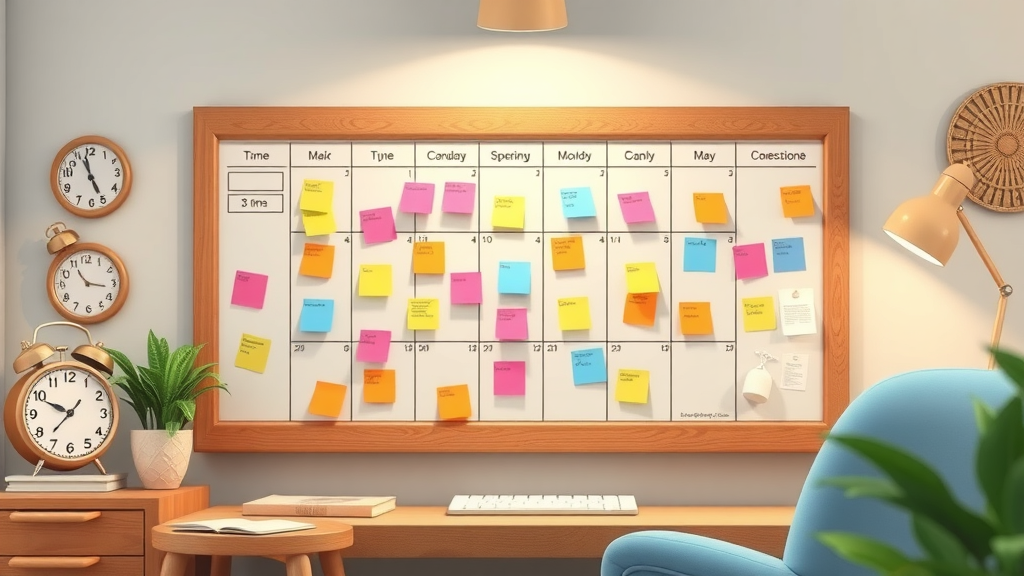 Marketing planner organizing a digital social media calendar for content repurposing with moving animated content pieces.