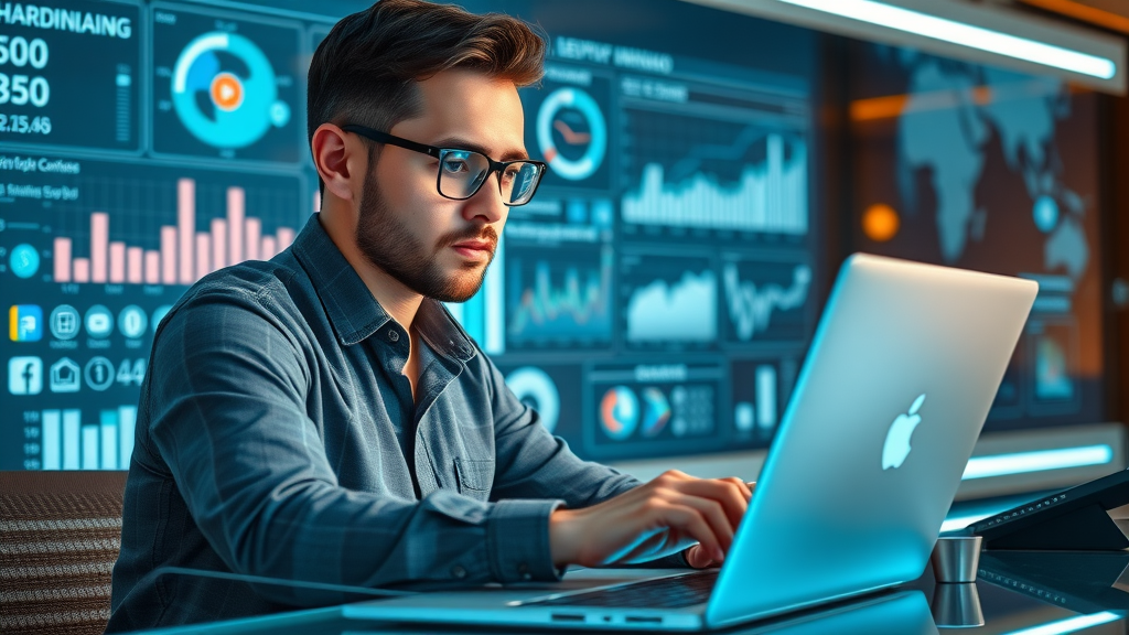 tech savvy blogger efficiently using digital content marketing tools to generate blog content ideas