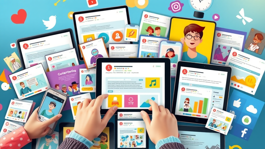 colorful assortment of digital media content types visually representing a content mix