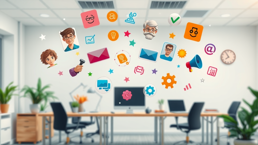 diverse content formats including blog posts, video content, infographics, and social media icons