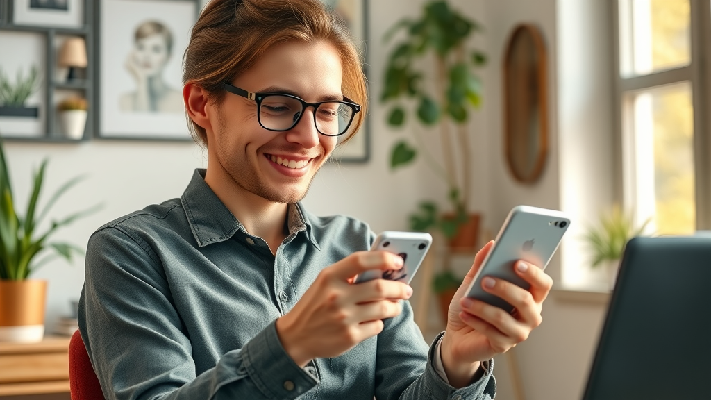 social media manager boosting engagement with real time responses on mobile device in cozy workspace