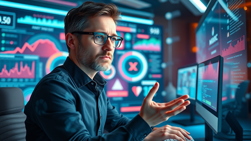 Visionary digital strategist planning multichannel retargeting framework with interactive displays