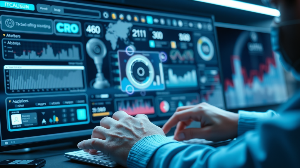 Dashboard of top conversion rate optimization tools with futuristic elements and holographic icons