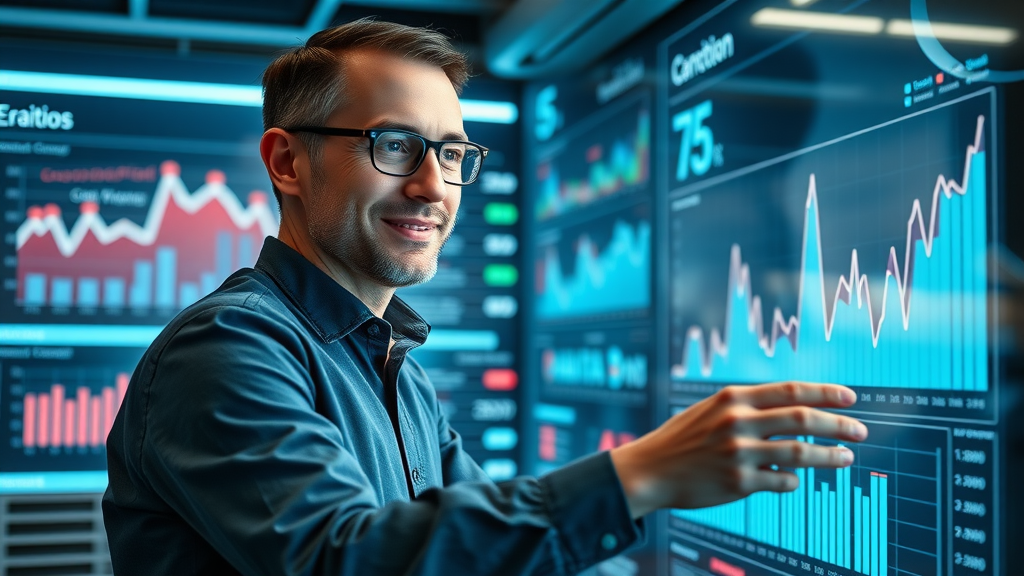 Marketer reviewing retargeting campaign KPIs and ROI success rate on dashboard