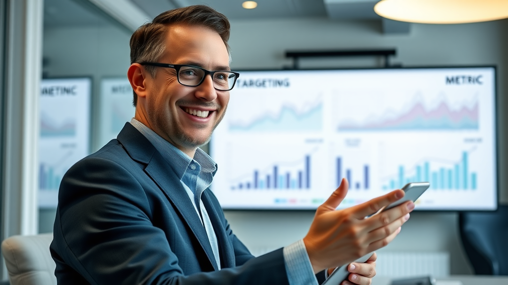 Business executive tracking retargeting campaign performance metrics