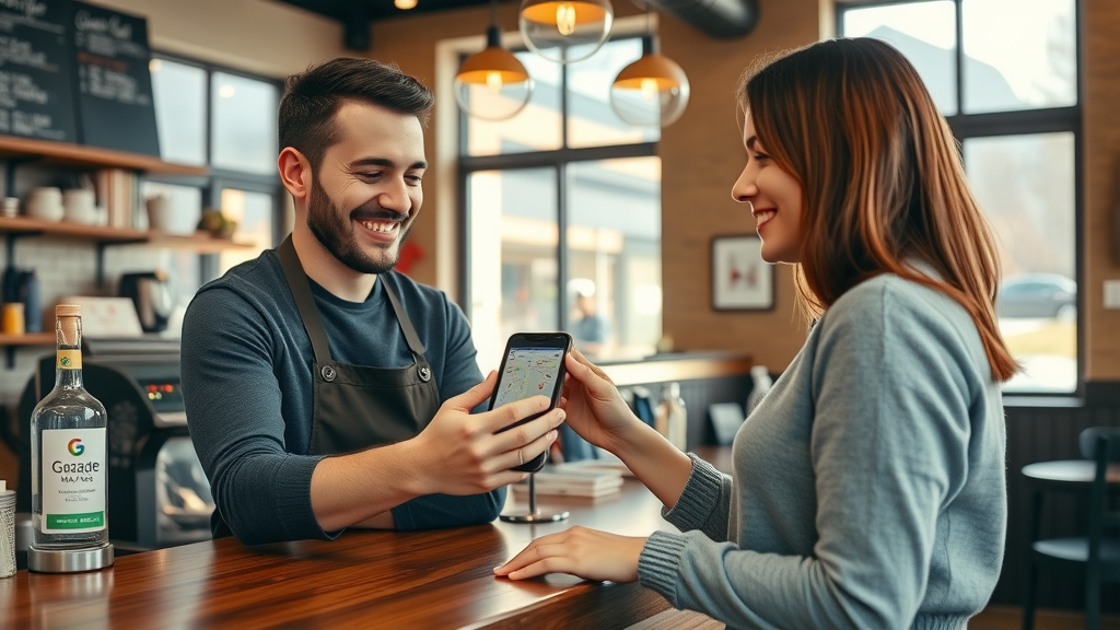 local seo for small businesses cafe barista showing Google Maps app