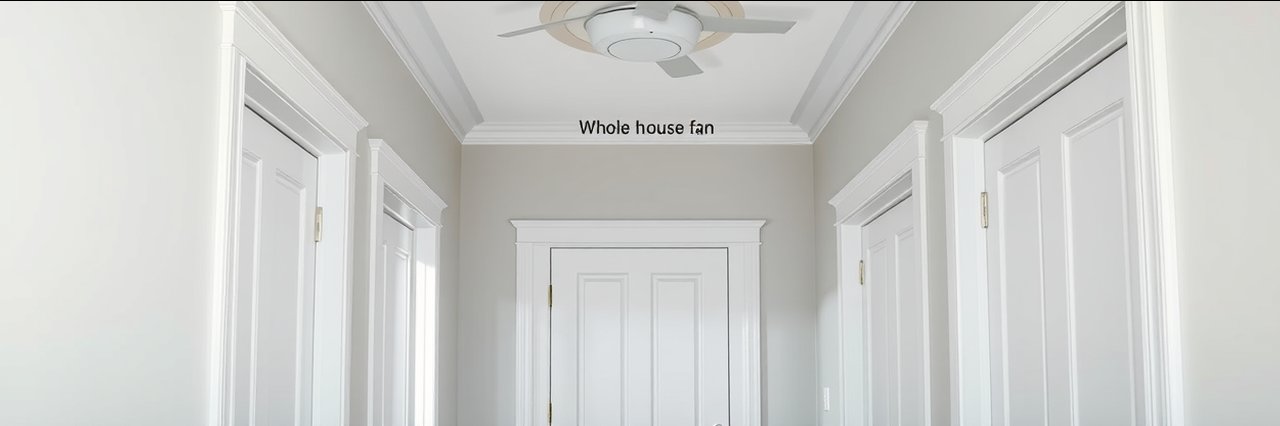 Bright hallway above doorway ideal for whole house fan installation.