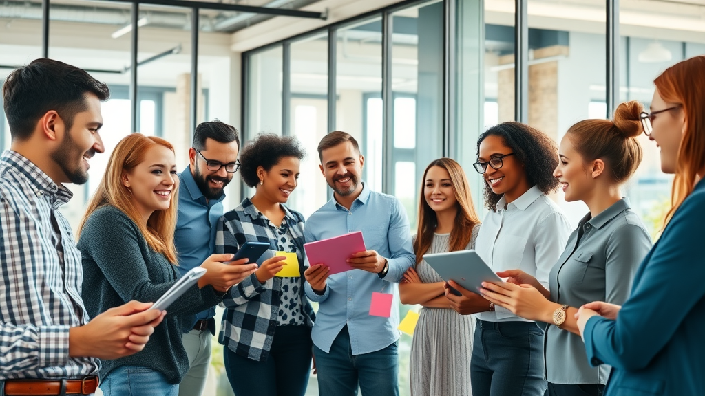 social media content marketing team collaborating in modern office