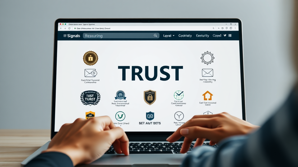 trust signals on a business website with badges, logos for security and accreditation to improve website conversion