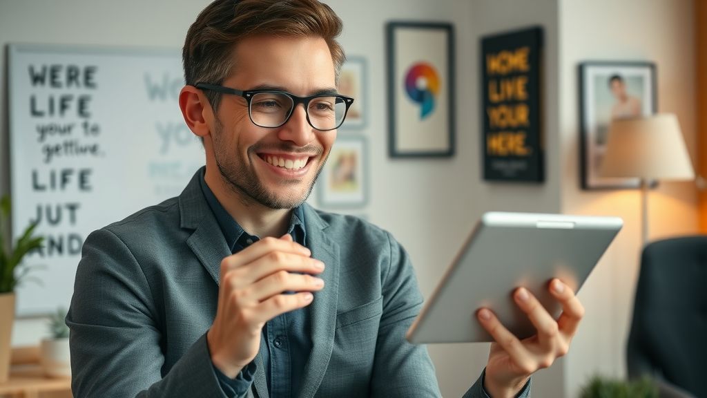 content creator organizing blog post schedule for social media with a digital calendar, bright office, authentic and personal space