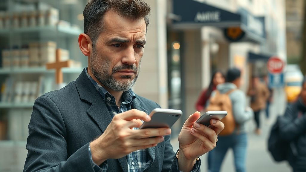 Confused customer discovers inconsistent business results on smartphone, impact on local business marketing