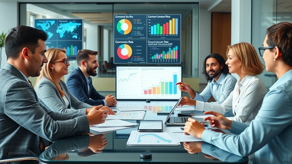 landing page optimization diverse executives conversion rate graphs