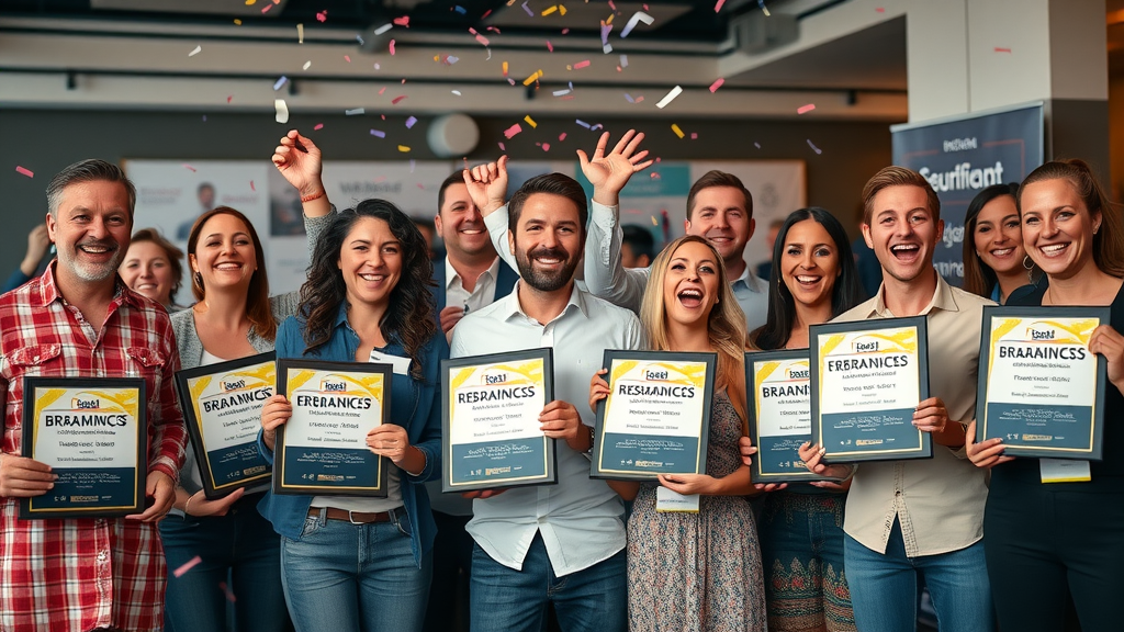 small business owners receiving branding awards successful digital branding