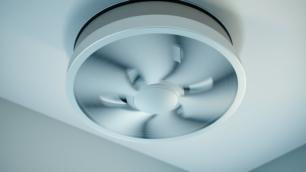 Detailed view of a modern whole house fan installed for home ventilation