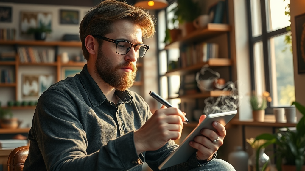 creative marketer sketching content marketing strategy ideas in a coffee shop