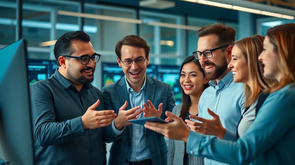 professional marketing team in collaborative discussion, analyzing retargeting ad campaign performance, retargeting ad campaigns