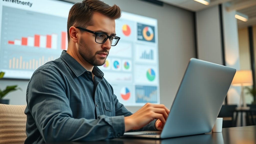 Analytical dashboard displaying content marketing tips performance metrics on a marketer’s laptop