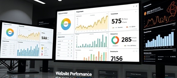 meticulous website performance dashboard, analytical, evaluating metrics, photorealistic, modern workspace full of design elements and computer screens, highly detailed, dynamic charts and progress bars, ultra HD clarity, crisp black and white, soft spotlight illumination, shot with a Nikon AF-S DX 35mm f/1.8G lens.