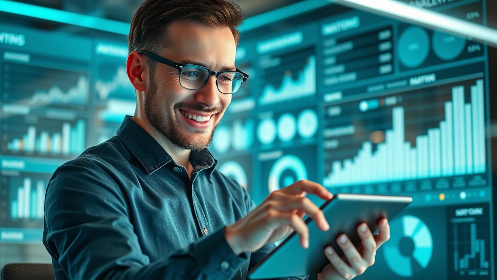 analytical marketer reviewing conversion rate optimization data on website analytics dashboard
