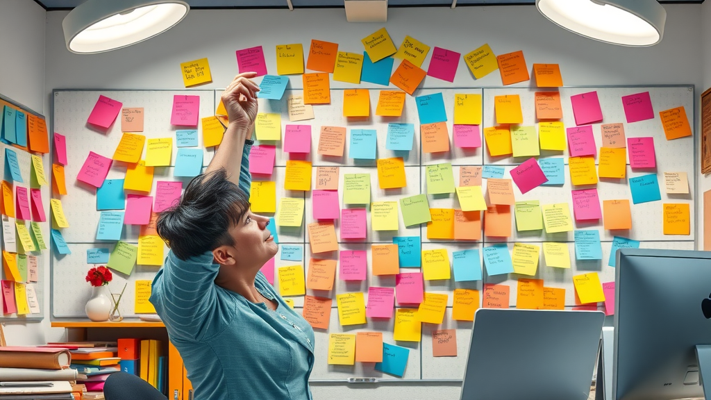 Blogger pinning blog post ideas on a content map in studio