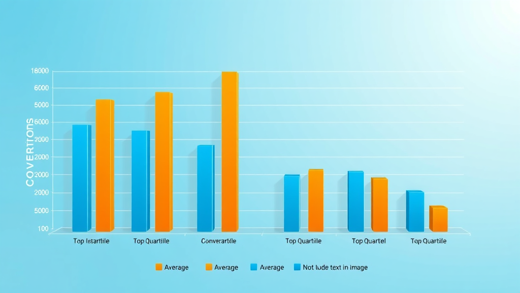 Bar chart comparing ecommerce conversion rates by industry with clear division between average and top quartile rates