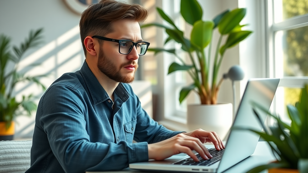 Blogger optimizing blog content for social sharing on a stylish laptop workspace