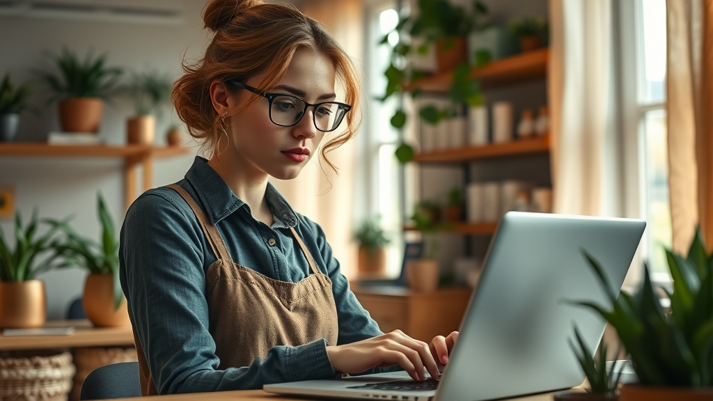 focused local business owner updating business info for online presence