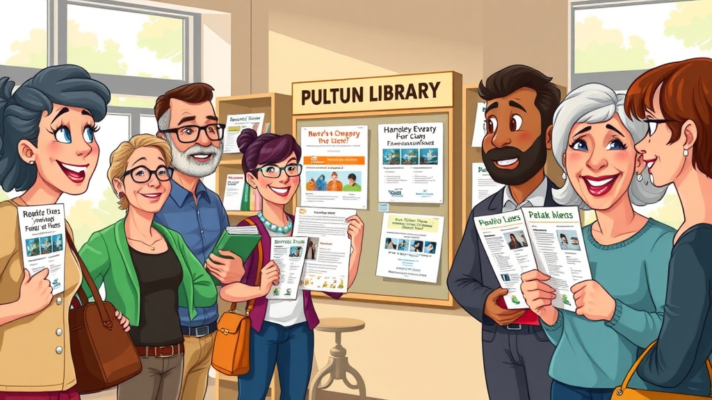 local business advertising community bulletin board local residents flyers public library vibrant morning