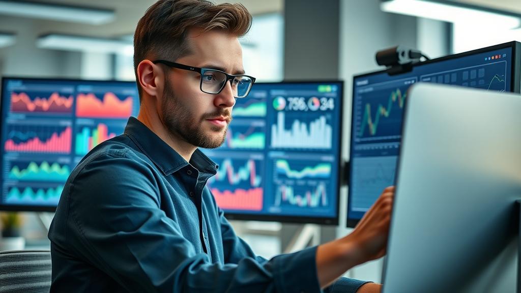 Modern digital marketer analyzing ROI of retargeting ads performance with site visit data