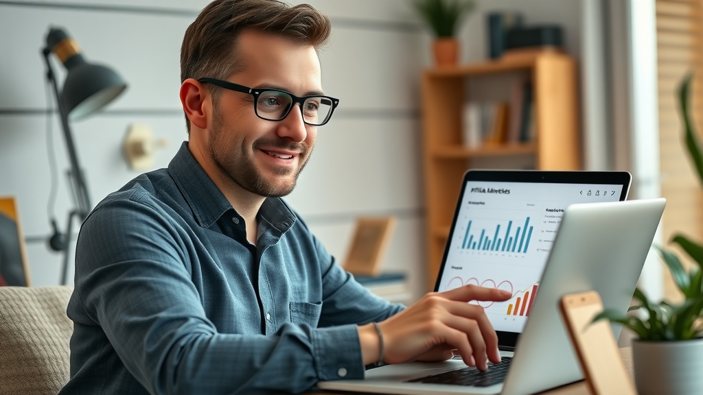professional marketer reviewing affiliate dashboard, affiliate marketing for monetizing branded media sites