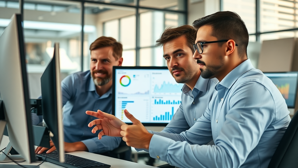 marketing team analyzing digital data for measuring blog performance