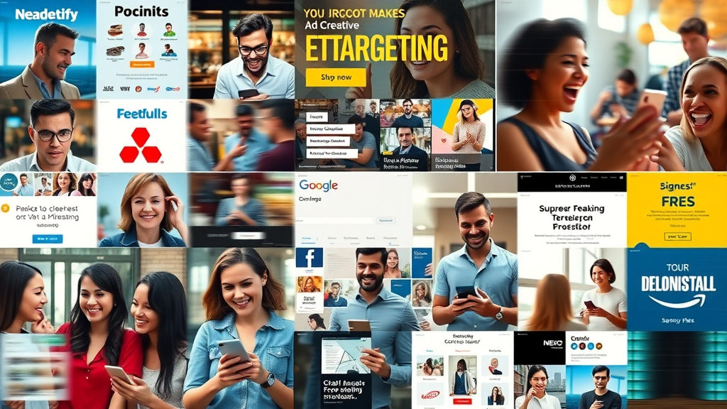 montage of diverse retargeting ad creatives for e-commerce, SaaS, B2B, and hospitality, retargeting ad examples, e-commerce, SaaS, B2B, hospitality