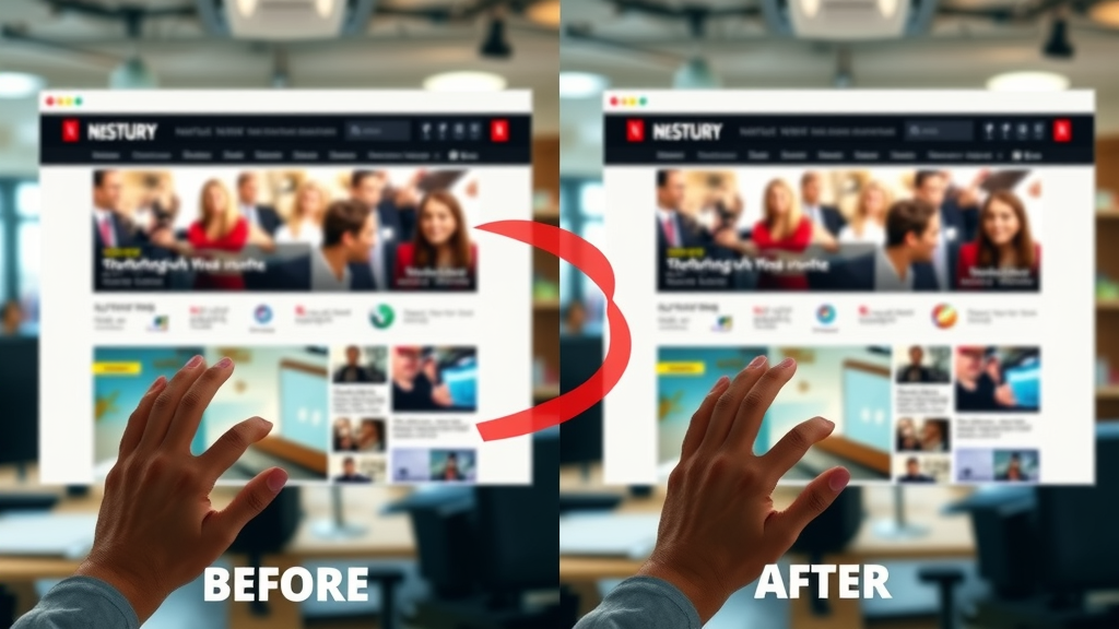 before-and-after screenshots of a local news portal homepage, visual hierarchy enhancements, media site design tips