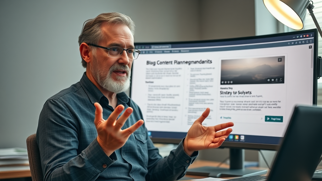 Industry expert sharing insights on blog content planning via video call