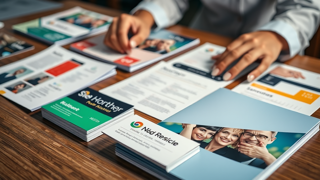 marketing materials including brochures and business cards designed for service business marketing