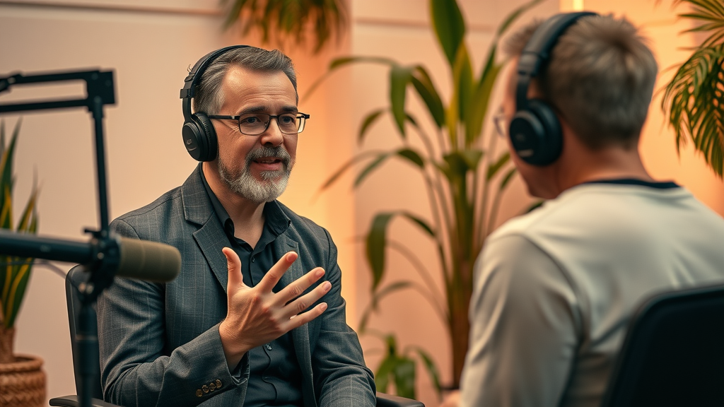 social media content strategy expert answering FAQ in podcast studio