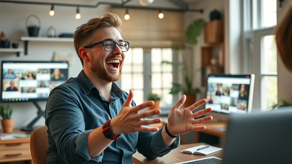 upbeat marketing professional collaborating with online community for user-generated social media content
