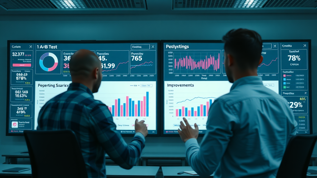 split-screen dashboard comparing A/B test results for retargeting ad creatives, retargeting campaign, A/B testing, performance metrics